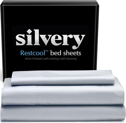 Silvery Restcool™ Silver Infused Bed Sheets Set - Award-Winning Self-Cooling Fabric for Hot Sleepers with Self-Cleaning Silvery Technology™ That Stays Fresh 3X Longer (Gray, Twin XL)