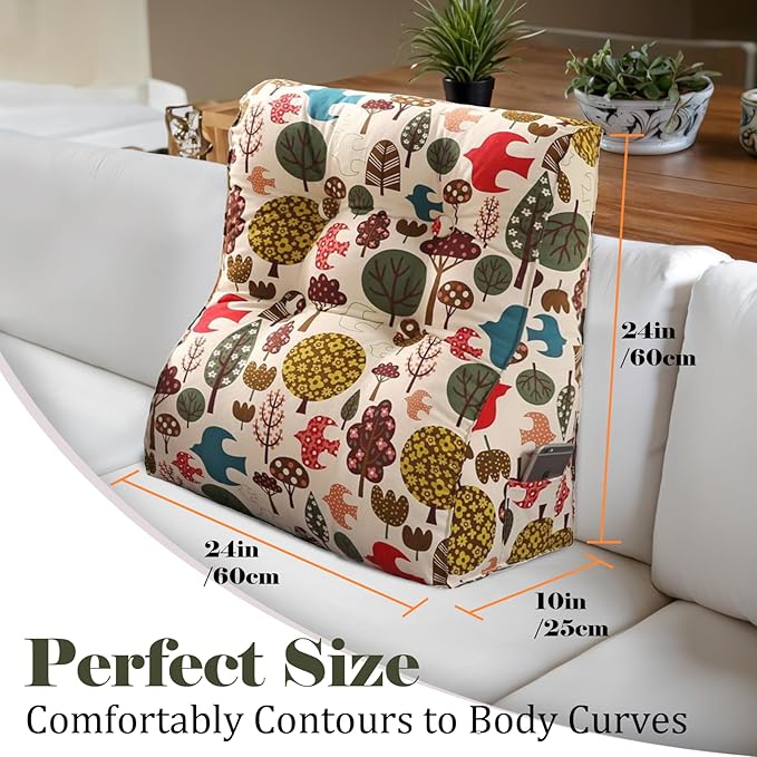 WOWMAX Curve Reading Pillow for Bed Adult, Heighten Back Pillow for Sitting in Bed, Back Support Pillow for Bed, Chair Pillow for Back Support, 100% Cotton Removable Cover