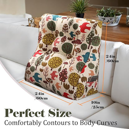 WOWMAX Curve Reading Pillow for Bed Adult, Heighten Back Pillow for Sitting in Bed, Back Support Pillow for Bed, Chair Pillow for Back Support, 100% Cotton Removable Cover