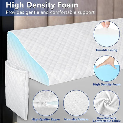 Kayfia Twin Size Bed Wedge Pillow for Headboard Bed Gap Filler with Pocket Close Gap (0-8") Prevent Pillow Loss Triangle Foam Mattress Filler for Gap Between Wall and Mattress (White, 39"x10"x6")