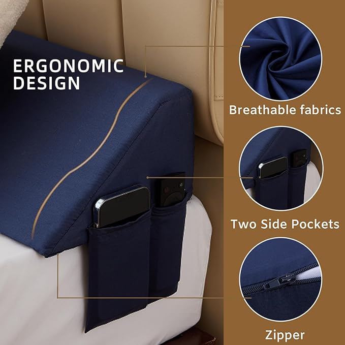 Bedluxe King Wedge Pillow Headboard (76"x10"x6"), Bed Wedge Pillow for Headboard, Foam Headboard Pillow, Bed Gap Filler King - Fill The Gap (0-7"), Mattress Gap Filler (Navy)
