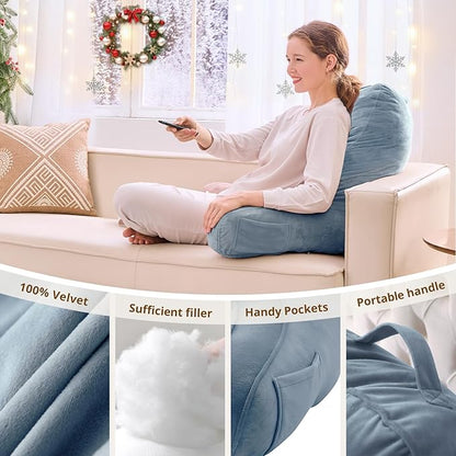 Sasttie Reading Pillow, Pillows for Reading or Relaxing – Ergonomic Support for Head, Neck, Back, and Lumbar, 23-Inch, Greyish Blue