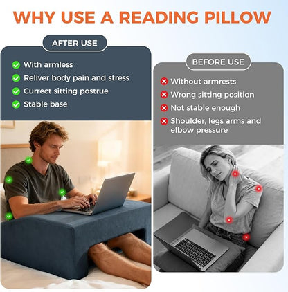 Reading Pillow for Gaming Soft Lap Desk Pillow for Laptop with Cup Holder Pocket Bed Desk for Reading Working Playing Steam Deck Switch or Sitting in Bed Floor Sofa (Dark Grey)