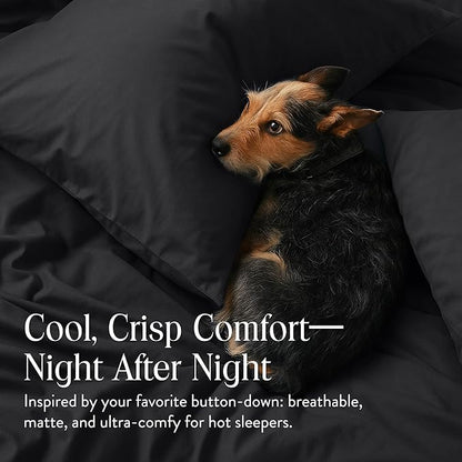 Brooklinen Luxury Percale Duvet Cover – 100% Cotton, Cool, Crisp, Extra-Long Corner Ties, Button Closure, Soft & Breathable – Machine Washable, Duvet Cover Full/Queen Bed Sizes (Slate)