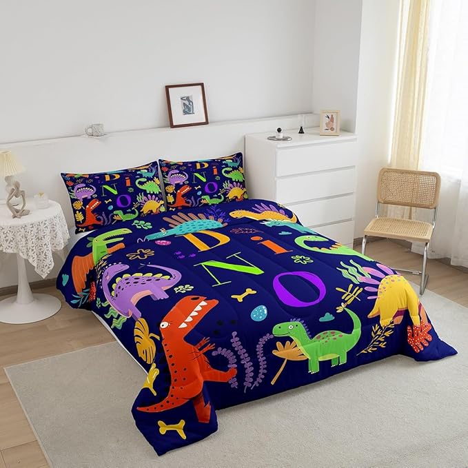 Dinosaur Duvet Cover Set Twin,Jungle Animals Bedding Sets for Kids Boys Girls Teens Adult Bedroom Decor,Wildlife Dino Comforter Cover Colorful Cartoon Dinosaur Quilt Cover,1 Pillowcase