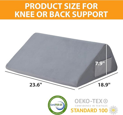 Knee Pillow for Back Sleeping, 8” Knee Wedge Pillow to Elevate Knee, Leg Pillow for Back Pain Relief, Triangle Pillow, Leg Elevation Pillows for After Surgery, Blood Circulation, Velvet