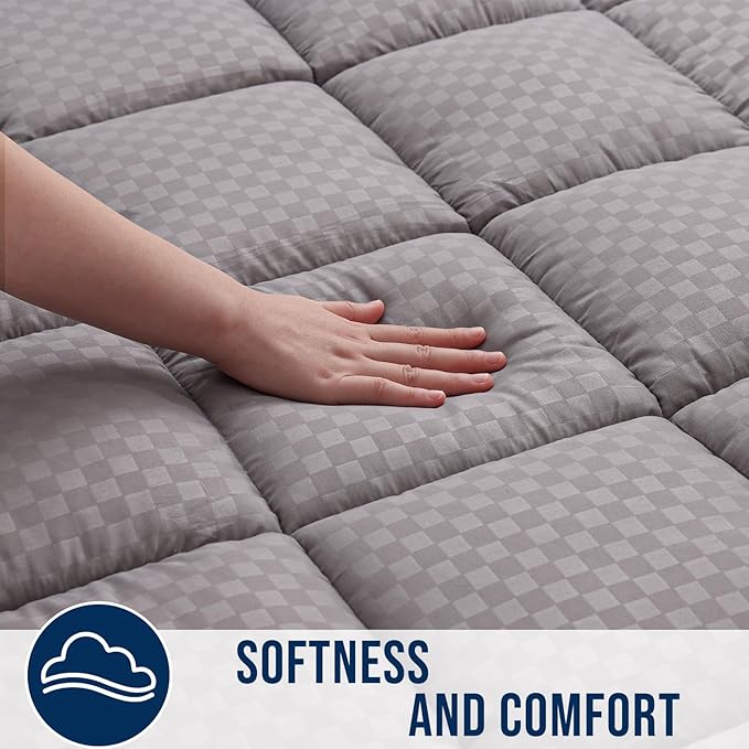 OLANLY Twin Quilted Fitted Mattress Pad – Soft Down Alternative Pillow Top Mattress Topper, Cooling Comfort Breathable Mattress Cover, Machine Washable Deep Pocket Mattress Protector, Light Grey