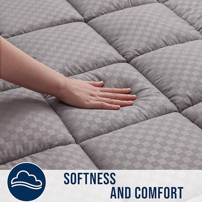 OLANLY Twin XL Quilted Fitted Mattress Pad – Soft Down Alternative Pillow Top Mattress Topper, Cooling Comfort Breathable Mattress Cover, Machine Washable Deep Pocket Mattress Protector, Light Grey