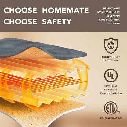 Homemate Electric Heated Blanket Twin Size - 62"x84" Heating Blanket Twin Size 1/2/4/6/8 Hours Auto-Off 10 Heat Level Over-Heat Protection Flannel Sherpa ETL Certification