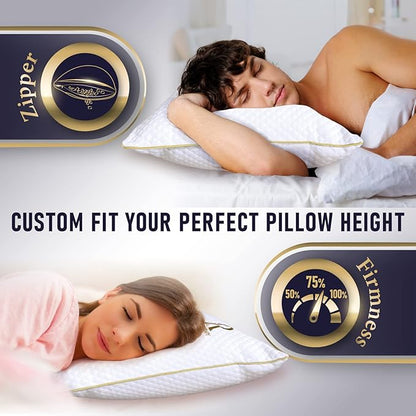 Royal Therapy King Memory Foam Pillows - Shredded Memory Foam Pillow for All Sleep Positions - Medium Firm Pillow with Adjustable Loft - Bamboo-Derived Rayon Cover - CertiPUR-US & Oeko-TEX Certified