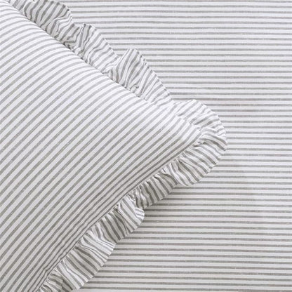 Lush Decor Ticking Stripe Bedspread Queen Size 3 Piece Set Gray - Ruffle Bedding Set Queen Bedspreads - Striped Bedding - Farmhouse & Coquette Decor