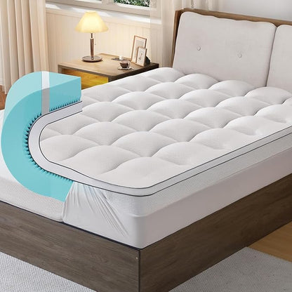 Firm Memory Foam Mattress Topper Twin XL Size - Dual Layer 3 Inch Cooling Gel Memory Pad and 1 Inch Pillow Top Mattress Cover for Back Pain - 39" x 80" x 4"