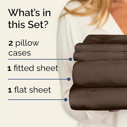 Twin 4 Piece Sheet Set - Comfy Breathable & Cooling - Ultra Soft Hotel Luxury Bedding Set with 8-16 Inch Deep Pockets - 1 Flat & 1 Fitted Sheet & 2 Pillowcases - Cozy, Wrinkle Free & Easy Care - Brown