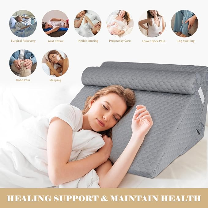 Bed Wedge Pillow for Sleeping, Adjustable Wedge Pillow Set for After Surgery, Elevated Triangle Pillow for Acid Reflux and Back Pain Relief, Post Surgery, Sleep Apnea, Back Suppor