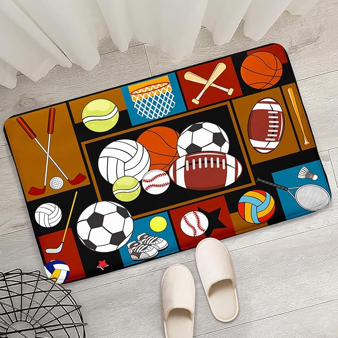 Sports Rugs for Boys Bedroom - Basketball Rug for Boys Bedroom Kids Carpet Sports Theme Basketball, Soccer, Baseball Carpet for Living Room Floor Mat Welcome Mat, 2x3 Feet