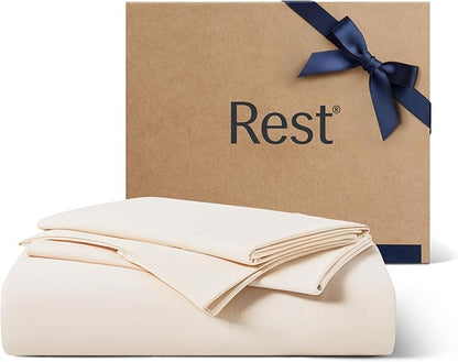 REST® Evercool®+ Starter Sheet Set, King, Ivory, Breathable Bed Sheets for Hot Sleeper and Night Sweats, with Pillowcases, with Ionic+ Self-Cleaning Silver Yarn for Sensitive Skin, 3PCS No Flat Sheet