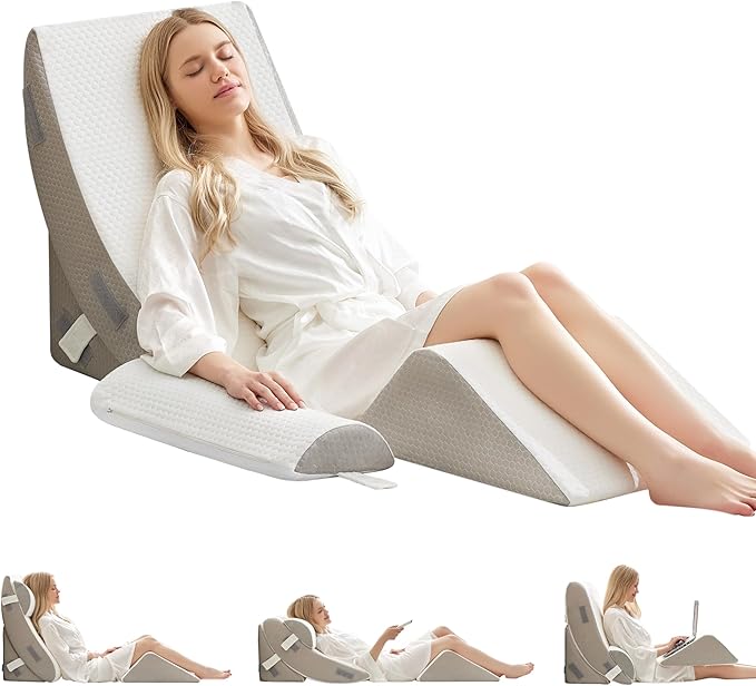 BDEUS 4-PCS Orthopedic Bed Wedge Pillow Set for Post-Surgery Recovery & Pain Relief - Adjustable Foam Support Pillows for Back, Leg, Neck & Shoulder Pain. Triangle Body Wedges for Sleeping, Sitting Up