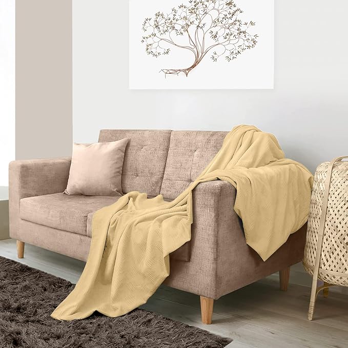 Avalon Bedding 100% Cotton Blankets King Size Thermal Blanket (108"x90") - Perfect Cotton Blanket King Size for Layering Bed in Any Season - Cotton Blankets for Bed (Beige)