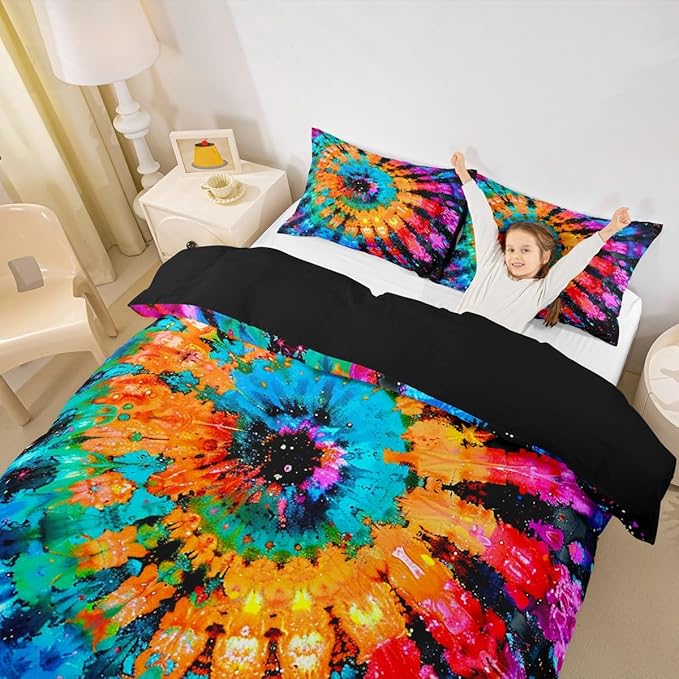Castle Fairy Rainbow Tie Dye Duvet Cover Full Size Watercolor Spiral Bedding Duvet Cover,Colorful Psychedelic Swirl Artwork Comforter Cover for Kids Teen Adult Boys Girls Bedroom Decorations