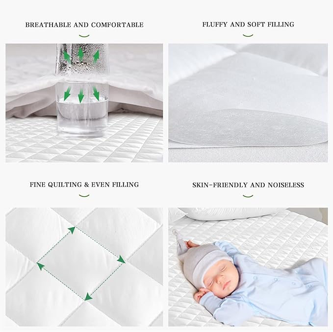 UNILIBRA Twin Mattress Pad Waterproof Rayon Made from Bamboo, Fitted Deep Pocket Mattress Cover fits 6''-19'', Breathable Quilted Mattress Protector, White
