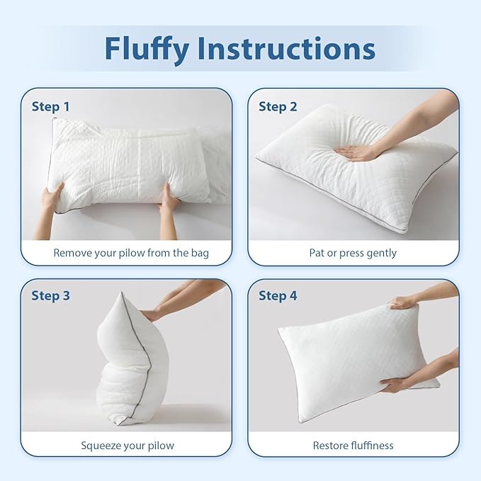 JOLLYVOGUE Pillows Queen Size Set of 2, Oeko-Tex Certified Bed Pillows for Side, Back, and Stomach Sleepers - Medium Support Down Alternative Filling, Machine-Washable