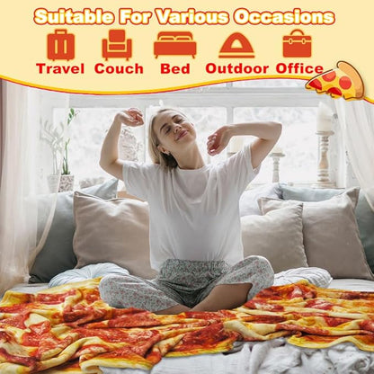 HDFK Pizza Blanket Adult Size Realistic Food Red Pizza Pattern, 80 inches of Soft Cozy and Fuzzy Double-Sided Short Plush Fleece, Best Present Idea for Kids Round Lightweight White Elephant Christmas