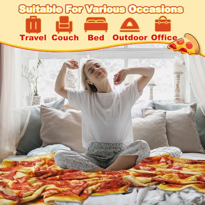 HDFK Pizza Blanket for Kids Double Sided Adult Size Red Pepperoni Realistic Food Fleece Cheese Fluffy Throw Blankets Flannel Funny Novelty Present 60 inches Round Lightweight White Elephant Christmas