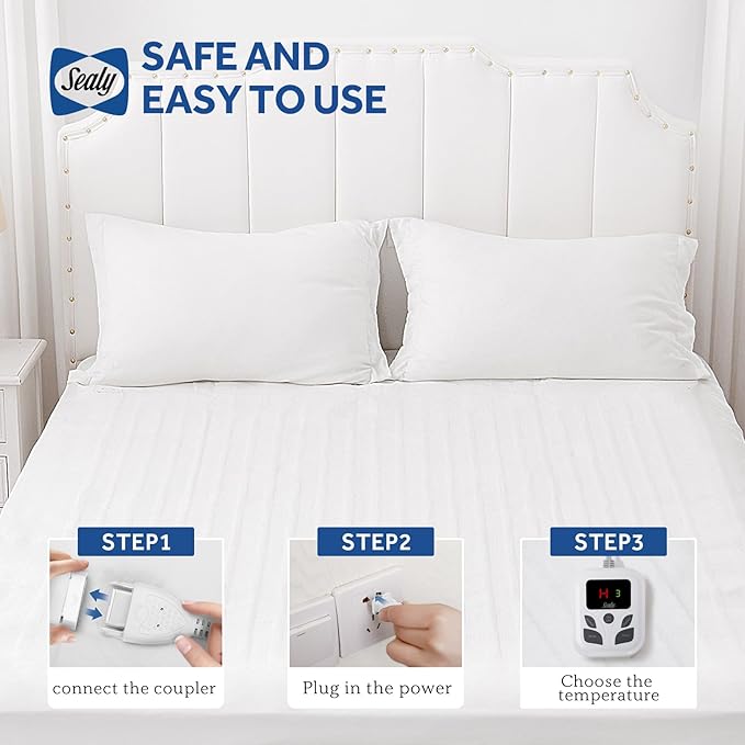 Sealy Heated Mattress Pad Cal King Size 72x84 Inch with Dual Control 10 Heated Settings | Zone Heating Electric Mattress Pad | Auto Shut Off 1-9 Hours| Fit Up to 17" Deep Pocket | Machine Washable