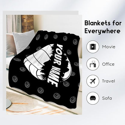 Personalized Volleyball Gifts with Name, Volleyball Blanket for Women Adults, Custom Team Gift for Sport Lovers, Soft Plush Girls Throw Blankets Party Decorations for Bed Living Room, 60"x80"