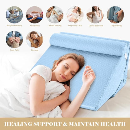 Bed Wedge Pillow for Sleeping, Adjustable Wedge Pillow Set for After Surgery, Elevated Triangle Pillow for Acid Reflux and Back Pain Relief, Post Surgery, Sleep Apnea, Back Suppor