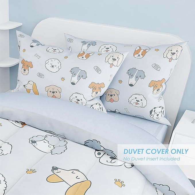 SANDJEST Dog Duvet Cover Sets Twin Size for Kids Boys Girls, Include 1 Polyester Comforter Cover 68x86 Inches and 1 Pillowcase 20x26 Inches, Comforter Not Included, Gift for Christmas Birthday