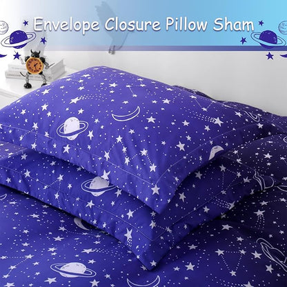 JSD Blue Stars Kids Duvet Cover Set Twin Size, 2 Piece Boys Space Theme Microfiber Comforter Cover with Pillow Sham Zipper Closure, Comforter Not Included