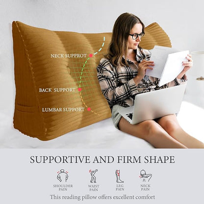 14 lbs Thickened King Wedge Pillow Headboard Body Positioner Triangular Reading Pillow Bed Bolster Pillow for Sitting Up in Bed with Removable Cover Corduroy