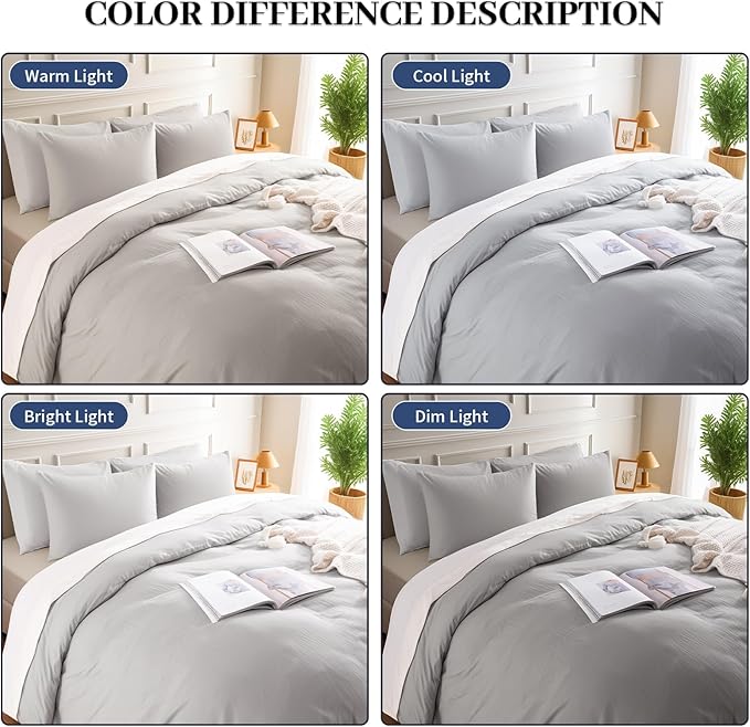 NEXHOME PRO Duvet Cover Set California King Linen Look Textured Organic Natural 100% Washed Cotton Duvet Cover 3 Pieces Bedding Set with Zipper Closure, Breathable, Soft, Light Grey (No Comforter)