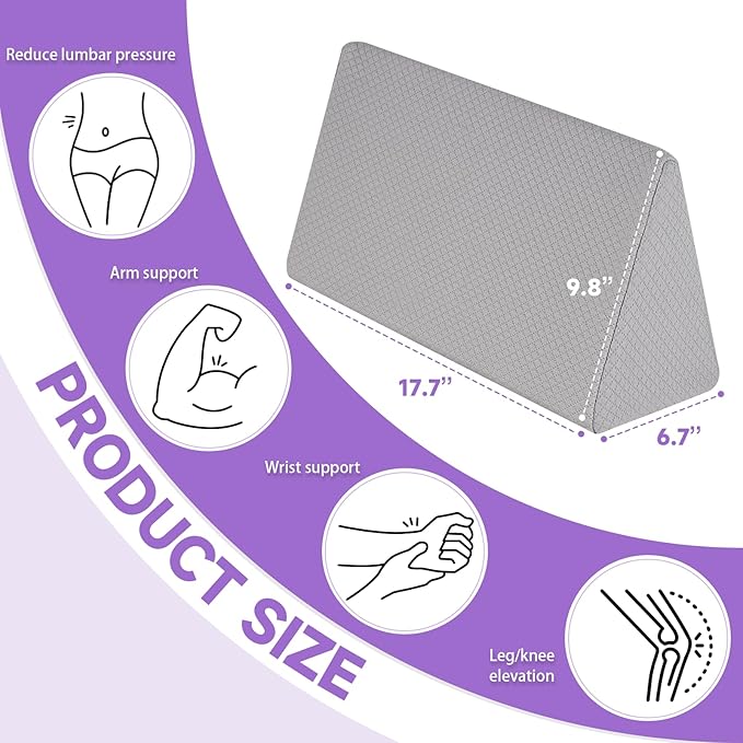 Small Wedge Pillow, Small Wedge Pillow for Sleeping, Foam Wedge for Yoga, Laptop, Memory Foam Positioning, Foam Pillow for Chair, Provide Support and Relieve Fatigue(Grey-17.7")