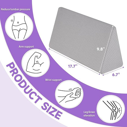Small Wedge Pillow, Small Wedge Pillow for Sleeping, Foam Wedge for Yoga, Laptop, Memory Foam Positioning, Foam Pillow for Chair, Provide Support and Relieve Fatigue(Grey-17.7")