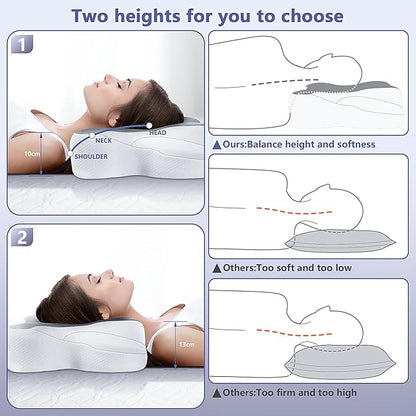 A-Pce Cervical Pillow for Neck and Shoulder,Contour Memory Foam Pillow,Ergonomic Neck Support Pillow for Side Back Stomach Sleepers with Pillowcase