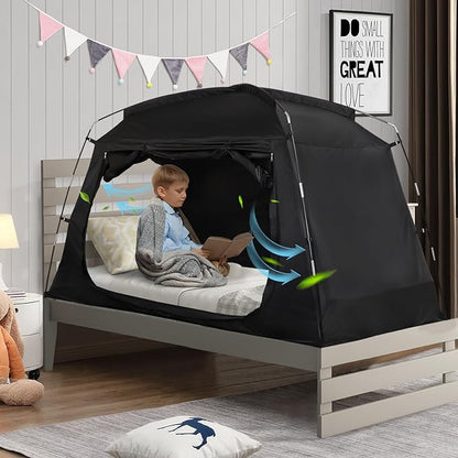 Sensory Bed Tent for Kids Indoor Privacy Space Sleeping Canopy for Floor or Twin Size Bed Black-Out Dream Play Tent for Children - Calm Down Corner Helps Kid Relax