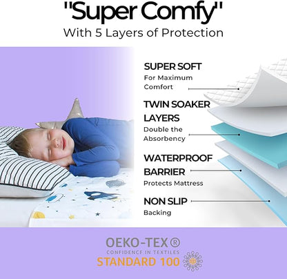 Hygge Sheets® Potty Training Pee Pads for Kids, Toddlers - 100% Waterproof, Non Slip Bed Wetting Pad for Full Size Beds - Washable, Reusable Mattress & Sheet Protector - Space