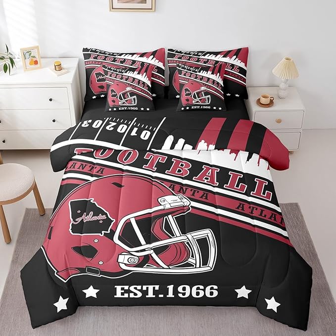 Erosebridal Football Sports Comforter Set Football Seasonal Color Bedding King, Sports Lovers Comforter + Flat Sheet + Fitted Sheet + 2 Pillowcases + 2 Throw Pillow Covers