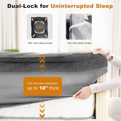 Dual Layer 4 Inch Bamboo Memory Foam Mattress Topper Full Size, 2 Inch Thick Soft Quilted Pillow Top Cover Plus 2 Inch Charcoal Gel Memory Foam Mattress Pad for Back Pain Relief