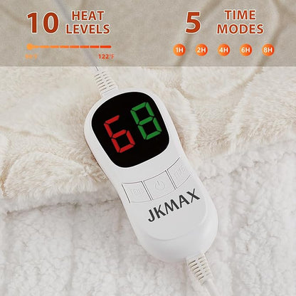 Heated Electric Blanket- Electric Throw Blanket 72"x84" for Bed- 5 Heating Levels& 4 Hours Auto Off for Home Office - Soft Faux Fur Fabric for Full Body(Beige)