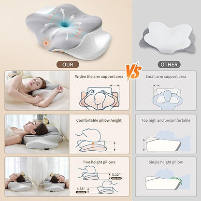 Cervical Pillow for Neck and Shoulder Pain Relief, Contour Memory Foam Ergonomic Neck Support Pillows with Washable Pillowcase for Side Back Stomach Sleepers