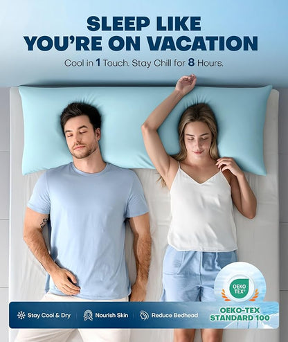 Ice Cooling Body Pillowcase for Hot Sleepers, Stay Cool All Night, Silky Touch Long Body Pillow Cases with Invisible Zipper, Soft Breathable Body Pillow Cover, Gift for Men Women - 20"x54", Mint Blue
