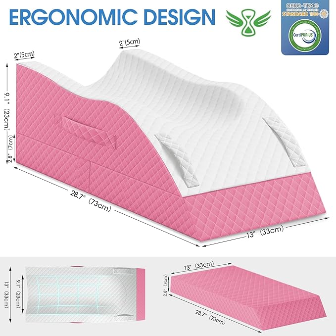 Elevation Pillows for Leg After Surgery, Memory Foam Adjustable Wedge Pillow for Injury or Rest, Ankle Pillow for Sleeping Blood Circulation Pink/Single Leg