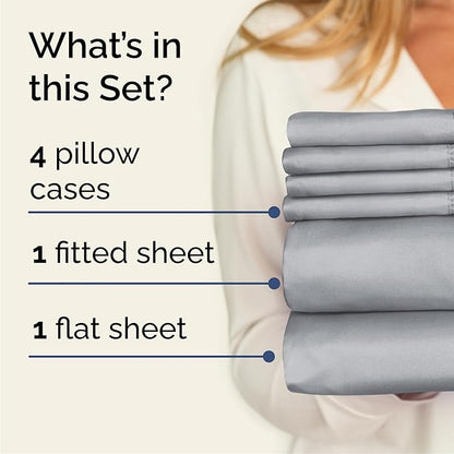 Cal King 6 Piece Sheet Set - Comfy Breathable & Cooling - Soft Hotel Luxury Bedding Set with 8-16 Inch Deep Pockets - 1 Flat & 1 Fitted Sheet & 4 Pillowcases - Wrinkle Free & Easy Care - Steel Blue