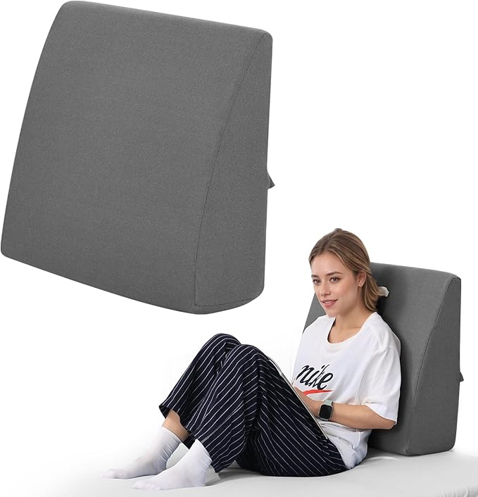 TANYOO Back Pillow for Bed Sitting Up High Resilience Wedge Reading Pillow for Sitting in Bed Adult Soft Support Backrest Pillow for Reading Gaming Watching TV 23.6” x22” Dark Grey