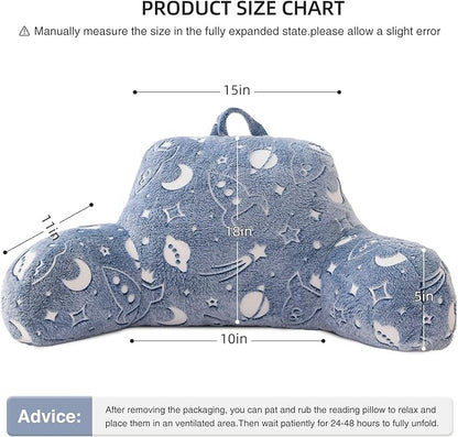 Meeting Story Glow in The Dark Rocket Moon Meteor Space Luminous Reading Pillows Glow in The Dark with Arms Back Pillow for Bed, Bed Rest Pillow for Adults Teens, Kids, (Light-Blue)