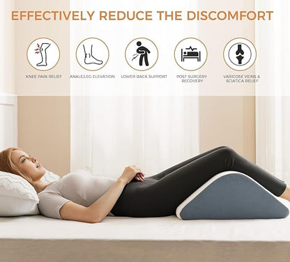 Knee Wedge Pillow 6.9'' for Post-Surgery Recovery-Leg Elevation Support for Sleep Position, Alleviating Lower Back & Hip Pain Enhancing Circulation in Ankles Legs Triangle Pillow with Removable Cover