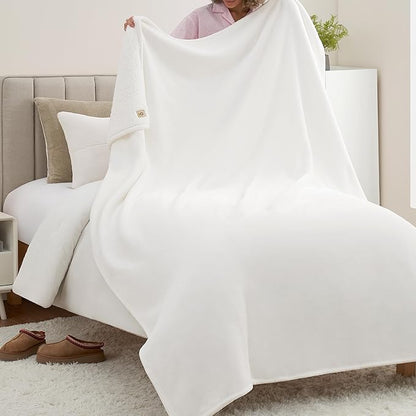 UGG Nita Twin XL/Twin Blanket Soft Fluffy Blanket for Bed, Warm Soft Bedding, Large Throw for Couch, Holiday Present, Machine Washable, 60-inch x 90-inch, White Snow